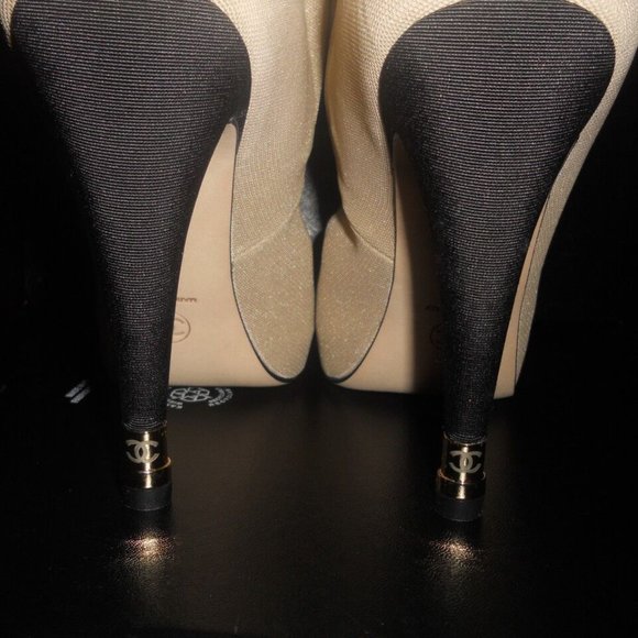 CHANEL Stretch Mesh Satin Ankle Bootie Boots Shoes CC Logo Heel - Picture 5 of 13